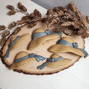 Vintage Burwood Products Co Resin Straw Hats Set w/5 Whimsical Beach Cottagecore